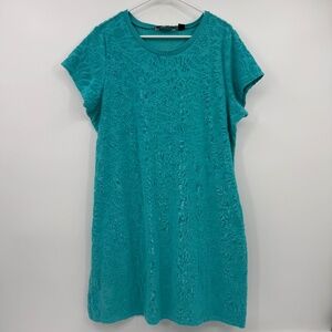 Lands End Dress Women XL/Large Teal Short Sleeve Terry Cloth Beach Cover Up